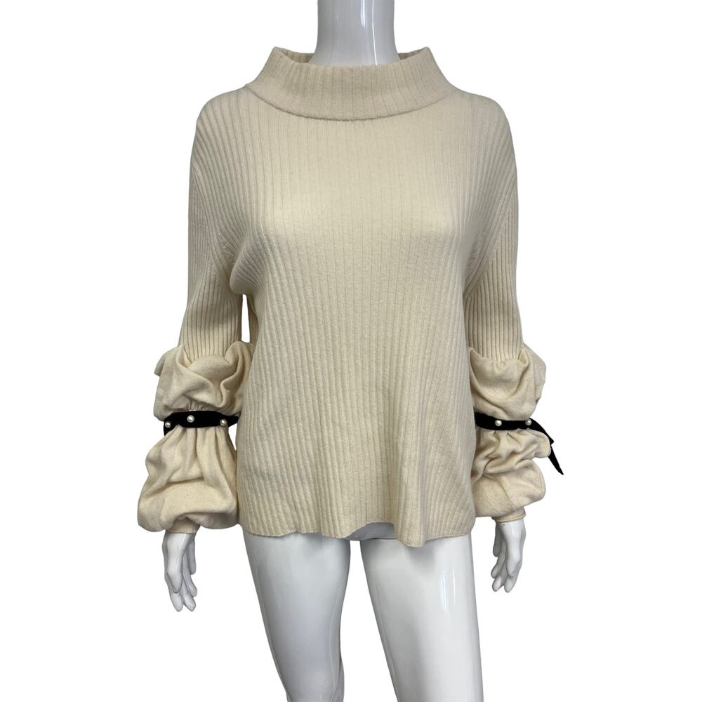 PHILOSOPHY Di Lorenzo Serafini Cream Wool Knit Pearl Ribbon Sweater US 12